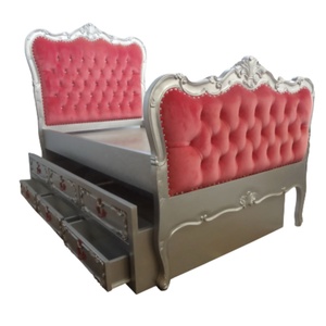 フレンチスタイルの子供用スライディングベッドフレーム布張りの木製キッズベッド引き出しと収納付きピンクガールベッドホテル用トランドル付き - Product Image 5