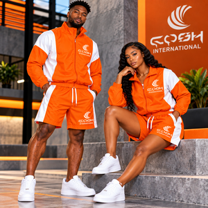 Conjunto Deportivo Unisex Naranja y Blanco con Bloques de Color, Chaqueta Deportiva con Cremallera y Pantalones Cortos, Ropa Ligera para Verano - Product Image 6