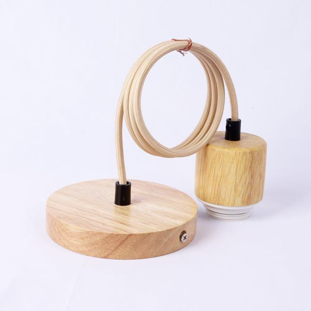 Vintage Wooden Lamp Holder Retro Style Hanging Pendant Light E27 Lamp Cord Solid Wood Chandelier Lighting Fixture Wholesale