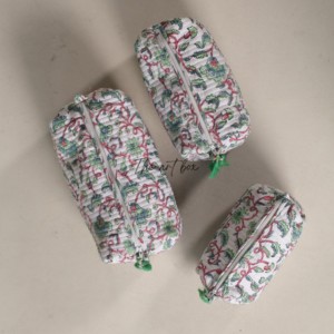 Sacs cosmétiques en coton matelassé imprimés à la main, assortiment en gros (lot de 3) - Product Image 4