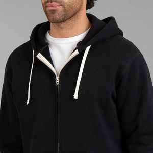Sudadera con Capucha Negra para Hombre, Cierre de Cremallera, Corte Regular, Color Sólido, Tejido de Punto, 100% Poliéster, 300g, Felpa Francesa, Ropa de Otoño - Product Image 2