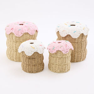 Handmade Cupcake Paper Rope Kids Storage <b>Basket</b> Wholesale Woven Nursery Organizer Cake Shaped Toy <b>Hamper</b> Decorative Sundries Box - Product Image 4