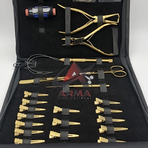 Kit professionnel d'extensions capillaires : Pince à plasma dorée, Ciseaux à boucles, Petites pinces, Pince à sourcils, Fils, Micro-anneaux avec logo - Product Image 2