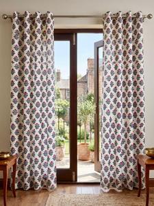 Rideaux en coton premium imprimés à la main, aux motifs floraux traditionnels, pour la décoration des fenêtres du salon et de la chambre, style maison. - Product Image 4