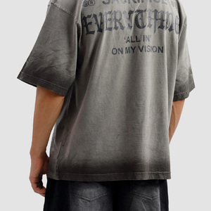 T-shirt tendance délavé à l'acide, imprimé sérigraphié, coupe oversize, manches courtes, respirant, col rond, style hip-hop, coupe carrée - Product Image 4