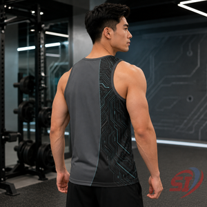 Technical Print <b>Men</b>’s Sports Tank Top Breathable Performance Training <b>Singlet</b> - Product Image 5
