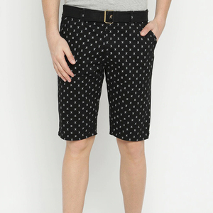 Shorts Bermuda pour homme à imprimé géométrique noir avec poches, style décontracté, taille mi-haute, fermeture élastique - Product Image 2