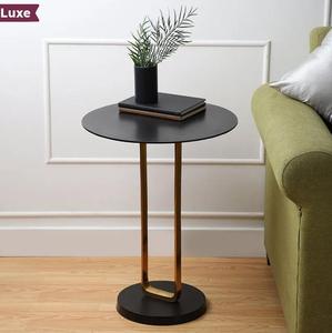 Modern Round <b>Side</b> <b>Table</b> with Gold Metal Base <b>Black</b> Top Minimalist Living Room Furniture - Product Image 1