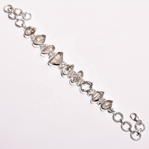 Bracelet en argent sterling 925 avec diamant Herkimer naturel, maillons géométriques sertis clos, bijoux unisexe pour femme, fournisseur USA - Product Image 2