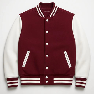 OEM Custom Embroidered Men's Varsity Jacket Stand Collar <b>Wool</b>/Polyester Casual Winter 100% Cotton Shell Material - Product Image 5