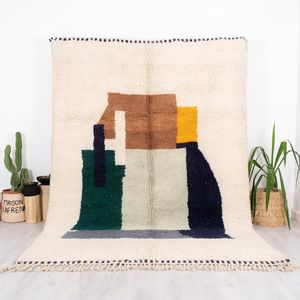 Hand-Knotted Woolen Moroccan Carpet Indian-Style Embroidered Design Washable Persian <b>Rug</b> Indoor Outdoor Use By ITHL - Product Image 3