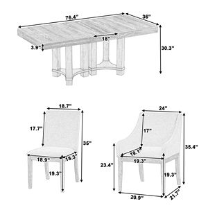 <b>Rustic</b> 7-Piece 76.4 Inch Extendable <b>Dining</b> <b>Table</b> <b>Set</b> 18 Inch Removable Leaf 2 Arm Chairs 4 Armless Chairs <b>Rustic</b> <b>Dining</b> Room - Product Image 3