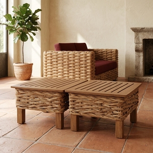 Nouvel ensemble de table à manger moderne et minimaliste en rotin, plateau en lattes de bois naturel, table de salle à manger carrée en osier épais pour patio et café - Product Image 3