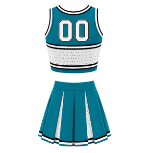 Ensemble uniforme de cheerleading bleu sarcelle : Crop top et jupe plissée pour compétition de danse d'équipe, tenue de performance sportive - Product Image 2