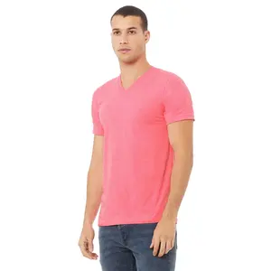 T 벨라 + 캔버스 3005 남성 남여 공용 저지 브이넥 티 네온 핑크 소매핏 빈 남자 t 셔츠 남여 공용 여름 통기성 셔츠