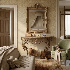 Mesa Consola de Pared de Estilo Europeo, Fabricada a Mano en Hierro Forjado, con Tapa Flotante de Mármol, de Lujo, para Interiores - Product Image 3