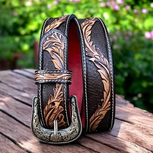 Cinturón de Cuero Estilo Western para Hombre, Hecho a Mano, Cuero de Grano Completo, 1.5 Pulgadas de Ancho, Grabado y Repujado - Product Image 2
