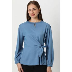Blusa Elegante para Mujer con Estampado Floral Digital, Botones y Lazo, Corte Regular, Manga Larga, Chifón y Algodón, para Uso Diario - Product Image 1