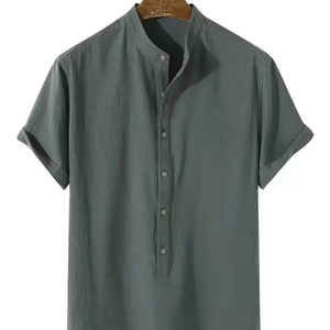 Wholesale <b>Summer</b> Custom Comfortable Causal Breathable Mens <b>Shirt</b> Cotton Linen Short Sleeve <b>Shirts</b> - Product Image 6