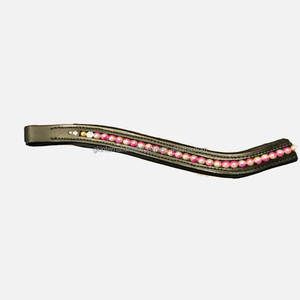 Bande de sourcils de bride équestre en cuir véritable élégant fait à la main avec des cristaux de perles de luxe bande de sourcils bling à une rangée pour les chevaux - Product Image 5