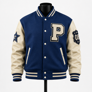 Chaqueta Varsity Personalizada con Cuerpo de Lana y Mangas de Cuero, Chaqueta Bomber de Béisbol, Fabricante Mayorista OEM ODM - Product Image 1