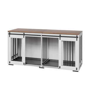 Mobile per cani 2-in-1 da 72 pollici XL con doppie porte scorrevoli, gabbia per cani di grandi dimensioni, supporto TV rimovibile per 2 zone/divisori - Product Image 5