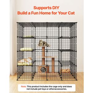 คอกแมว DIY ขนาดใหญ่ 4 ชั้น 55"x55"x55" สำหรับใช้ในบ้าน แบบถอดประกอบได้ โครงลวดโลหะ พร้อมประตูล็อค 3 บาน - Product Image 6