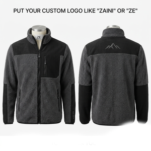 Custom 320 GSM Fleece Men's Autumn Waterproof <b>Reflective</b> <b>Running</b> <b>Jacket</b> Grey Black Contrast Panels Embossed Logo ODM - Product Image 1