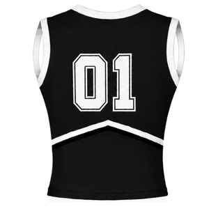 Manufacturer Custom <b>Black</b> Cheerleading Uniform <b>Top</b> Sleeveless V Neck Team Dance Training Competition Athletic Sportswear Wear - Product Image 2