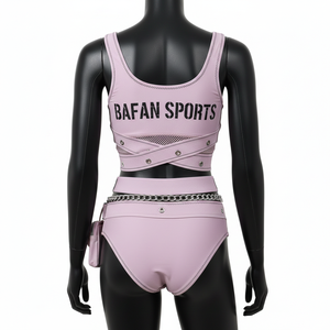 Conjunto de Bikini de Lujo para Mujer en Nylon Elástico GSM con Detalle de Correa de Malla Rosa Suave y Logotipo Estampado - Product Image 2