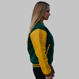 Fabricant de vestes universitaires Letterman 100% en laine personnalisées Manches en cuir véritable jaune avec broderie en chenille - Product Image 5