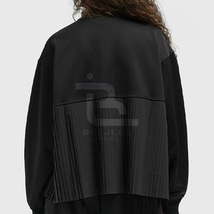 Blouson Bomber Noir à Manches Longues, Col Montant, Design Plissé, Fermeture Éclair, Tissu Polyester, Vêtement d'Automne, OEM 2026, Softshell - Product Image 2