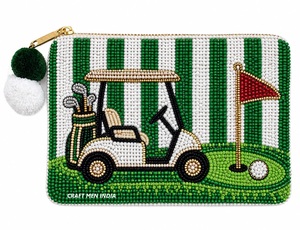 Monedero pequeño artesanal indio para mujer con cuentas, correa de muñeca, antirrobo, de lujo, con patrón de carrito de golf y cremallera - Product Image 1