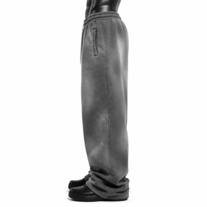 Pantalon de jogging déchiré gris délavé en polyester pour homme, taille haute, cordon de serrage, décontracté, poches latérales, tricoté mi-lourd, automne - Product Image 3