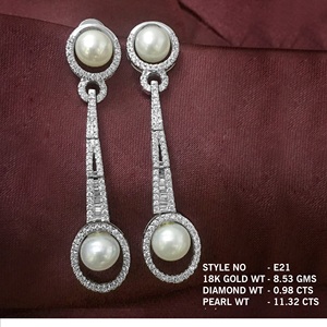 Round Natural Diamond Drop Dangle Pearl <b>Earrings</b> Womens 0.98 Cttw 925 Sterling <b>Silver</b> Prong Set <b>Wedding</b> Wholesale Jewelry - Product Image 4