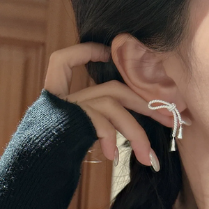 S925 sterling <b>silver</b> retro South Korea east gate original single bow tassel earrings simple ear jewelry - Product Image 4