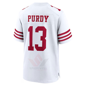Camiseta de Fútbol Americano Blanca con el Número 13 y Rayas Rojas, Cuello en V, Manga Corta, Ropa Deportiva Transpirable de Poliéster para Hombre - Product Image 4