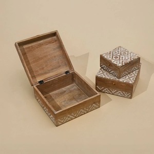 Premium White Engraved Designer Wooden Storage <b>Box</b> Suitable For <b>Memories</b> And Valuable Treasures Wholesale From India - Product Image 1