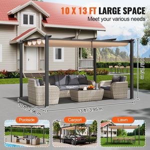 Pergola extérieure moderne en aluminium de 10' x 13' avec auvent rétractable, abri solaire, gazebo - Product Image 5