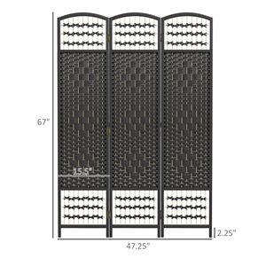 "Traditional Black Wave Fiber 3 Panel <b>Folding</b> Room Divider for Home Office Privacy <b>Screen</b> (Translucent)" - Product Image 3