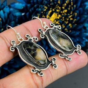 Boucles d'oreilles pendantes en argent sterling 925 avec pierres précieuses en forme de chrysanthème, bijoux élégants et tendance faits à la main - Product Image 2