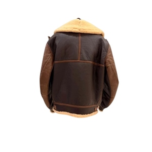 Customized WW2 <b>Men's</b> British B-2 Pilot Silk Bomber <b>Jacket</b> with V-neck Zipper Closure With Warm Goat Fur Inside - Product Image 4