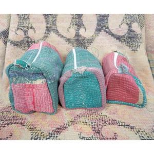 Wholesale 100% kantha Tassel Zipper Pouch 3-Piece Quilted Vintage <b>Large</b> Eco-Friendly Portable Women's Cosmetic Organizer <b>Bag</b> Set - Product Image 3