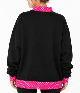 เสื้อสเวตเตอร์คอเต่าโอเวอร์ไซส์สำหรับผู้หญิง ยี่ห้อ Phi Mu สีชมพูลายจุด แต่งขอบสีดำ ผ้าฝ้ายถัก แขนยาว สวมใส่สบายๆ ในฤดูใบไม้ร่วง - Product Image 4