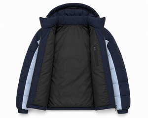 Manufacturer Winter Puffer <b>Jacket</b> Oversized Hood Color Block Construction Custom Rubber Patch Thick Polyester Filling Outerwear - Product Image 5