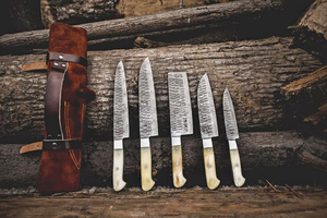 Ensemble de couteaux de chef professionnels faits à la main, logo personnalisé, couteaux de cuisine Damas, restaurants, hôtels, manche ergonomique en bois coloré, USA, UE - Product Image 2
