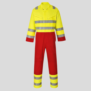 Overol de Trabajo Unisex de Alta Visibilidad, Amarillo y Rojo Reflectante, Tela Ligera y Transpirable Nomex, Uniforme de Seguridad de Manga Larga - Product Image 1