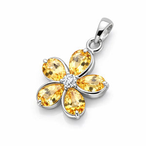 จี้ดอกซิทรินธรรมชาติ 100% หินประดับเงินแท้ชุบโรเดียม ดีไซน์เรียบง่าย โทแพซสีเหลืองธรรมชาติ - Product Image 4