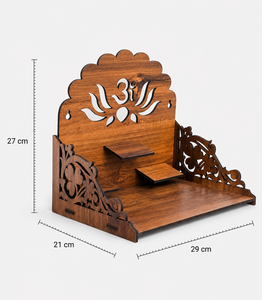 Handcrafted Wooden Pooja <b>Mandir</b> Home Temple with OM Lotus Cutwork & Floral Jali – Wall Mounted | 27x29x21 cm - Product Image 2