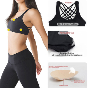 Soutien-gorge de sport noir pour homme avec dos croisé, maintien élevé, idéal pour le yoga et l'entraînement, en Spandex/Nylon, séchage rapide et respirant, col en U - Product Image 3